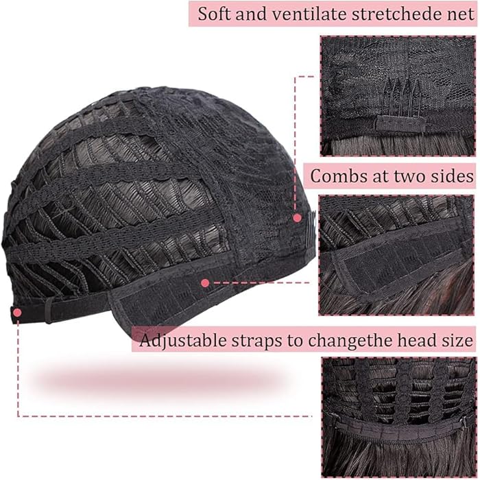 MEDIUM Bob Wavy Wigs with Bangs Shoulder Length curly Wavy Synthetic Hair with Curtain Bangs for Women Cute Natural Daily Use Hair Wig for Black Women 16 Inch -40 CM TO 45 CM-JW58-1 BLACK - Image 4